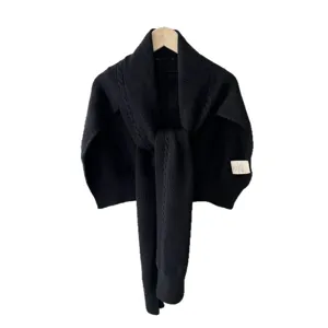 Black knitted shawl wrap winter warm thick scarf sweater cape for women chic stylish cozy apparel