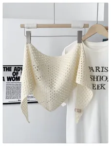 Women minimalist knit hollow solid color triangle scarf summer sunscreen shawl wrap