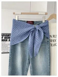 Knitted hollow scarf chic blue triangle shawl fashionable women accessory daily wear versatile new