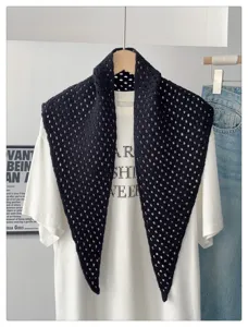 Women black knitted hollow triangle scarf stylish solid color sun protection shawl chic neck wrap