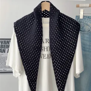 Women Knitted Hollow Out Solid Color Shawl Versatile Neck Protection Sun Protection Triangle Scarf Fashion
