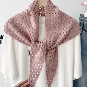 Women hollow out knitted triangular scarf stylish solid color sun protection shawl chic wrap.