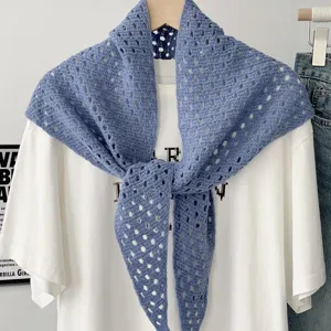 Knitted hollow-out solid color triangular shawl scarf, stylish and versatile neck cover.