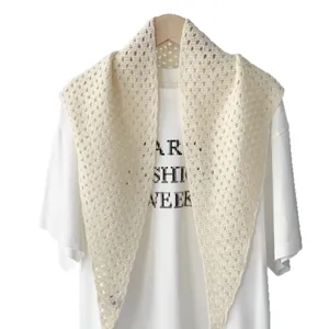 Women solid color knitted hollow shawl elegant breathable triangle scarf for daily wear sun protection