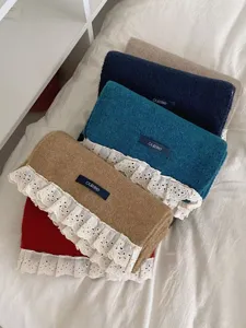 Korean style cute lace trim knitted scarf for autumn and winter, cozy and warm fashion accessory.