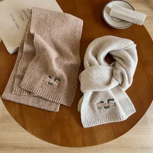 Cozy wool blend winter scarf for women featuring cute embroidered horse design and warm thick knit.