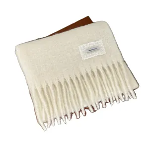 Cozy winter woolen fringed scarf for women, soft solid color warm winter shawl and wrap.