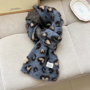 Korean style autumn winter leopard print scarf warm wool blend fashion retro neck warmer