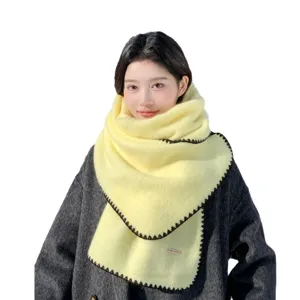 Korean style autumn winter yellow cashmere feel thick warm knit scarf for women neck warmer