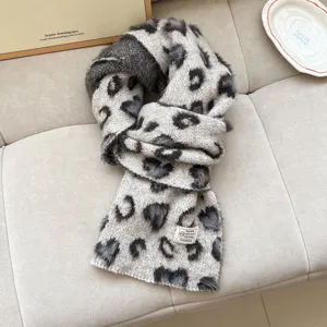 Korean ins style autumn winter leopard print wool scarf for women warm stylish design
