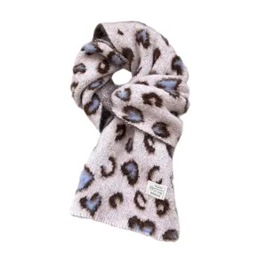 Chic Korean style leopard print knitted winter scarf for women warm and stylish accessory