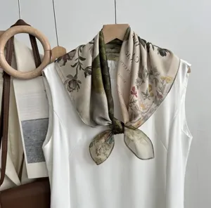 Vintage floral printed square scarf tencel cotton lightweight neckerchief spring summer