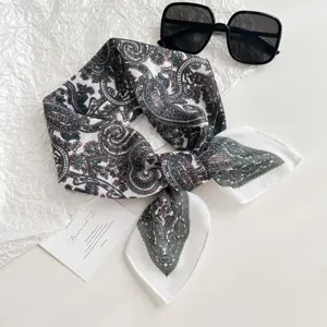 Korean ins style square scarf cotton linen feel 70x70 paisley vintage pattern hair tie women