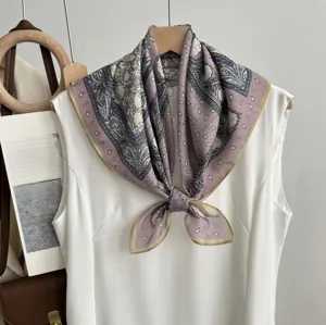Vintage printed square scarf for women, elegant floral neck scarf for spring and summer.