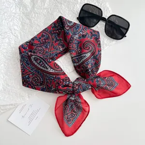 Classic red paisley square scarf for women, soft cotton linen feel head scarf 70x70cm.