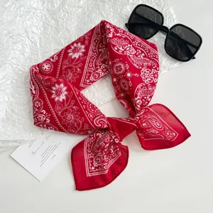 Red bandana paisley square scarf cotton feel retro hair wrap neckerchief 70x70cm