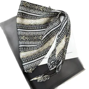Vintage floral triangular scarf for women, chic black and white neckerchief, spring accessory.