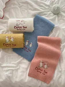 Cozy knitted winter scarf with cute ski bear embroidery and English letter design warm neck.