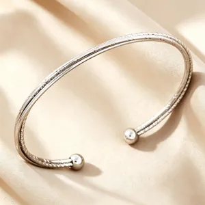 Minimalistischer Edelstahl Offener Armreif Armband Für Frauen Gold Silber Plattiert Geometrische Welle Perle Manschette Mode Schmuck
