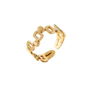 Anillo abierto de acero de titanio geométrico dorado, elegante joya de dedo minimalista.