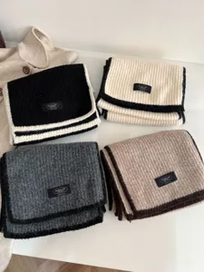 Japanese style soft knit wool scarf with contrast edge, winter warm neck warmer for women.