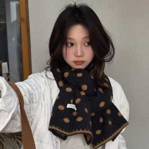 Women Winter Warm Wool Blend Scarf Polka Dot Stitched Edge Soft Thick Fashion Casual Daily Neck Scarf