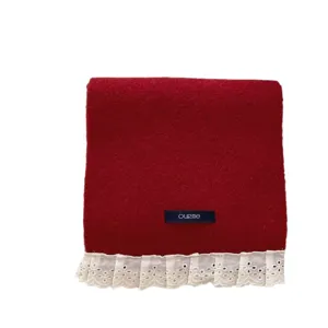 Korean style sweet solid color knitted scarf with delicate white lace ruffle for autumn winter