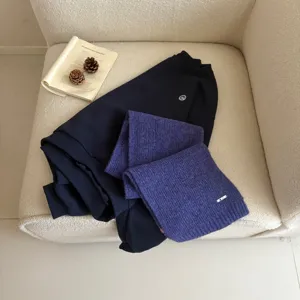 Cozy knit scarf and sweatshirt set, solid color stylish winter warm apparel outfit.