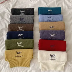 Women Winter Warm Knit Scarf Solid Color Letter Embroidery Tassel Long Scarf Casual Retro Wool Blend Fashion Neck Wrap