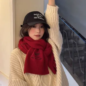 Japanese style solid color wool blend knitted scarf and cap set for women autumn winter