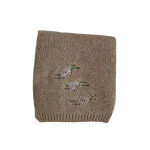 Knit wool blend scarf for women, featuring cute cartoon dog embroidery for winter warmth.