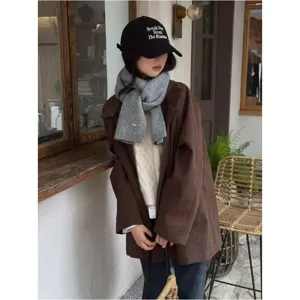 Stile coreano inverno colore unito calda sciarpa in maglia con giacca e cappello principale