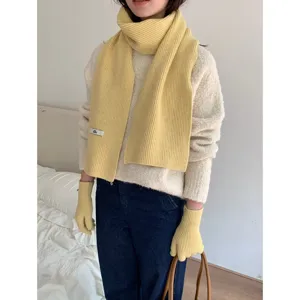 Women Winter Solid Color Knitted Scarf And Gloves Set Warm Neck Warmer Windproof Cycling Accessories
