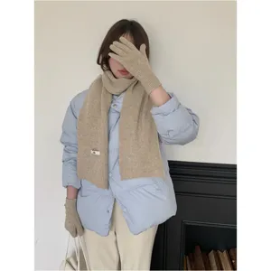 Korean style autumn winter solid color knit scarf and gloves set women warm windproof neckerchief