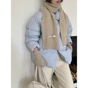 Korean style solid color knit scarf and gloves set for women, warm winter daily wear.