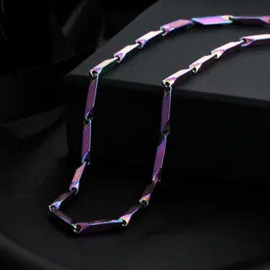 Collar de cadena de bambú de acero de titanio arco iris para hombres y mujeres, moda.