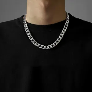 Men's thick stainless steel Cuban link chain necklace hip hop fashion streetwear