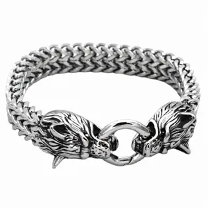 Stainless Steel Viking Wolf Head Bracelet Mens Hip Hop Gothic Biker Chain Jewelry
