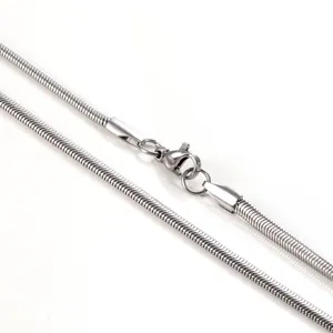 Stainless steel flat snake chain necklace for men and women, classic silver collarbone jewelry.