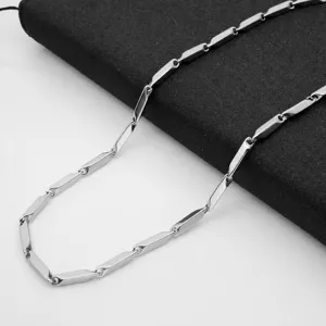 Collar Cadena Malla Bambu Acero Inoxidable Hombre 55cm Plata Joya Geometrica Moda