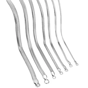 Stainless steel flat snake chain necklace, herringbone silver chain for women and men.
