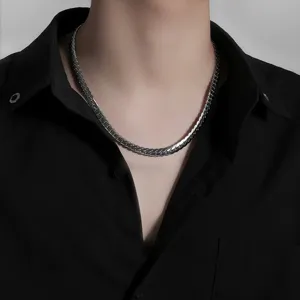 Men's titanium steel Cuban link chain necklace, hip-hop style fashion neck jewelry.