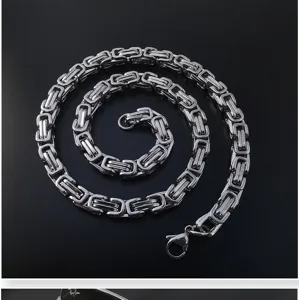Stainless steel Byzantine chain necklace for men, heavy metal hip hop style silver jewelry.
