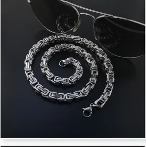 Men stainless steel Byzantine chain necklace stylish silver metal link jewelry for male daily wear