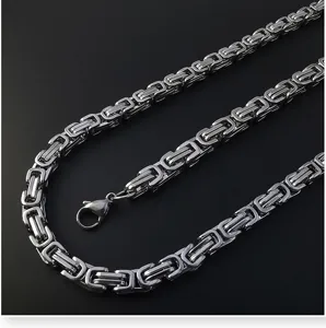 Men stainless steel Byzantine chain necklace heavy hip hop style silver jewelry accessory