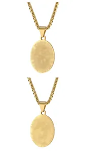 Stainless steel gold necklace for men with oval pendant, stylish trendy chain accessory.