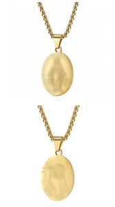 Stainless Steel Oval Pendant Necklace For Men Gold Color Religious Style Chain Jewelry