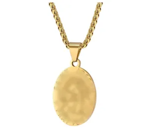 Gold stainless steel oval pendant necklace with rope chain for men trendy jewelry piece