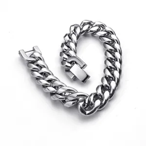 Chunky titanium steel Cuban chain necklace, hip hop style silver metal thick jewelry for daily.