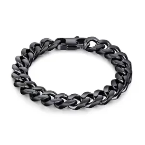 Detailed close-up of the black stainless steel Cuban link bracelet, showcasing robust hip-hop style.